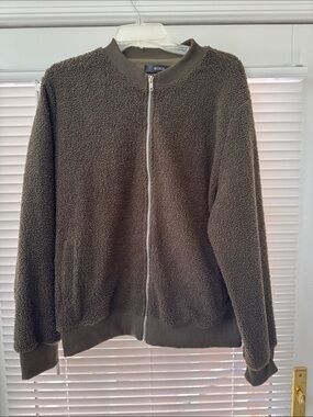 Olive Green Sherpa Zip-Up Jacket fully lined